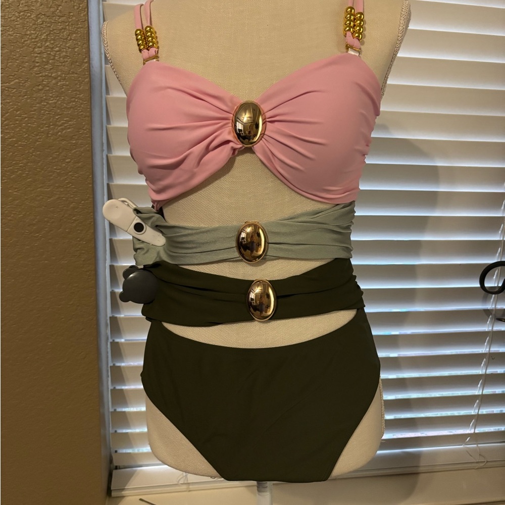 Pink and Olive Green sexy cutout one piece